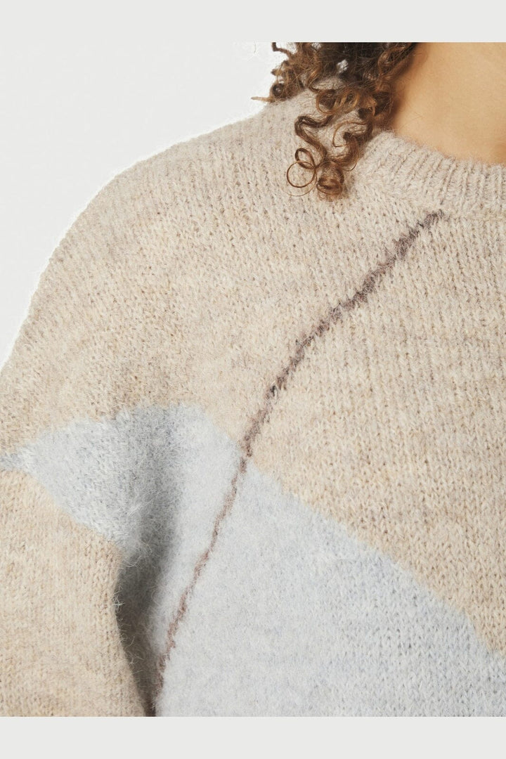 Neo Noir - Inga Check Fluff Knit Blouse 165205 - 976 - Beige Melange