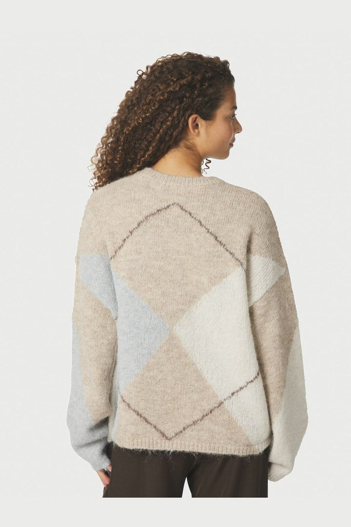Neo Noir - Inga Check Fluff Knit Blouse 165205 - 976 - Beige Melange