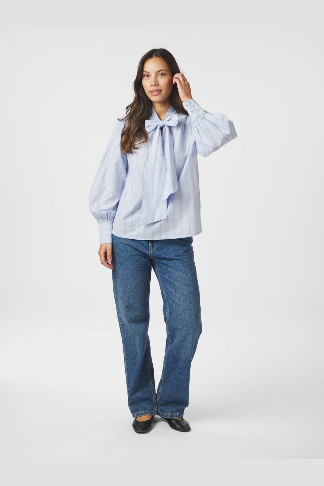 Neo Noir - Jaz Bow Stripe Blouse 166718 - 145 - Light Blue