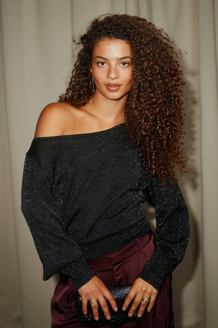 Neo Noir - Jessen Metallic Knit Blouse 171274 - 100 - Black Bluser 