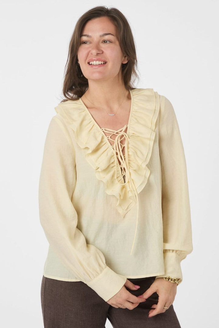 Neo Noir - Katarina Crepe Ruffle Blouse 166497 - 191 - Light Yellow
