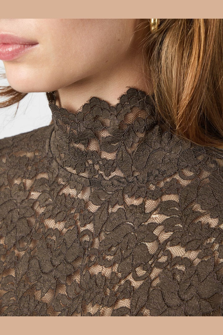 Neo Noir - Liza Laceflower Blouse 161473 - 584 - Chocolate Brown