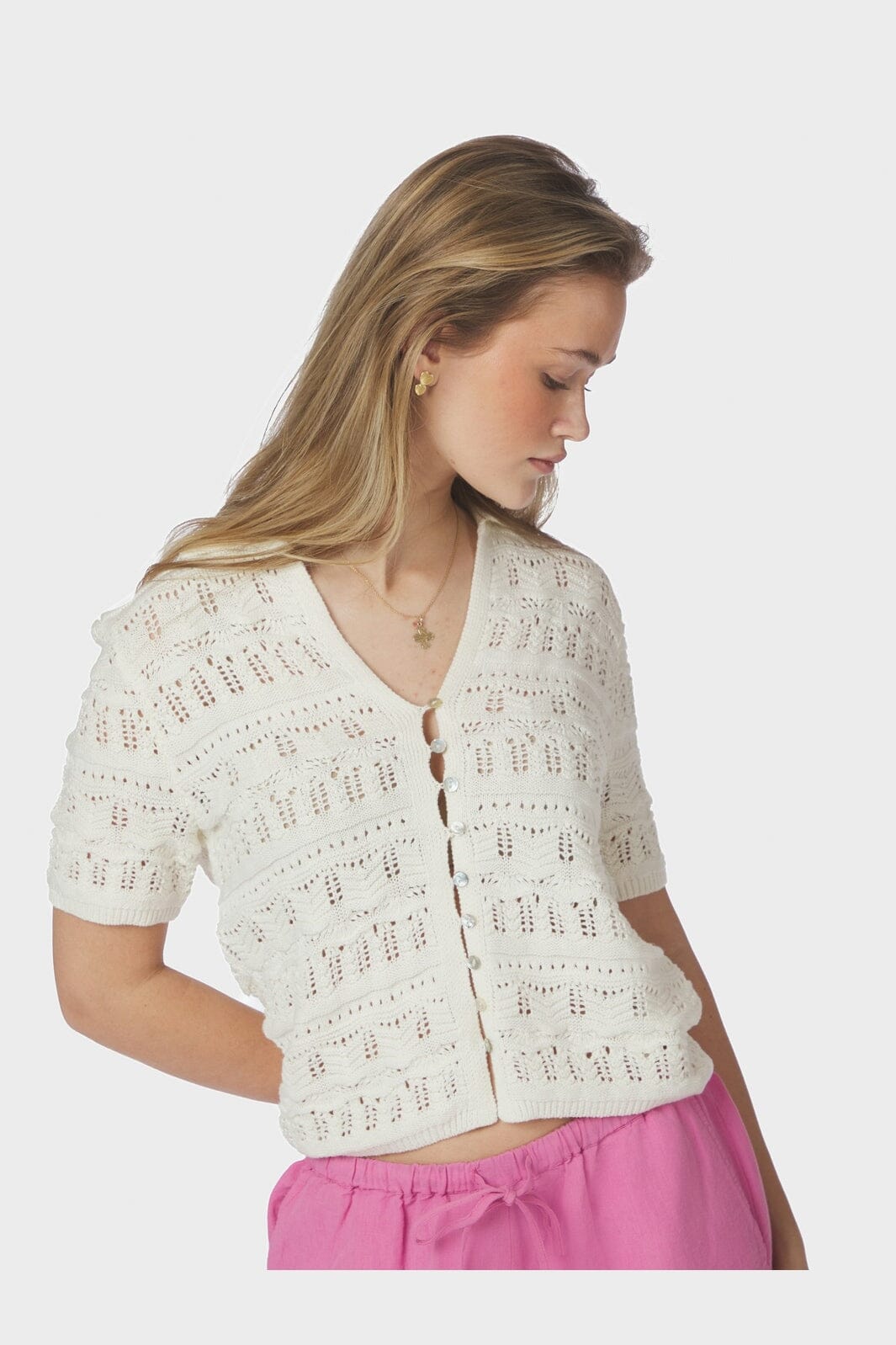 Neo Noir - Marisini Stitch Polo Knit Top 165940 - 121 - Off White