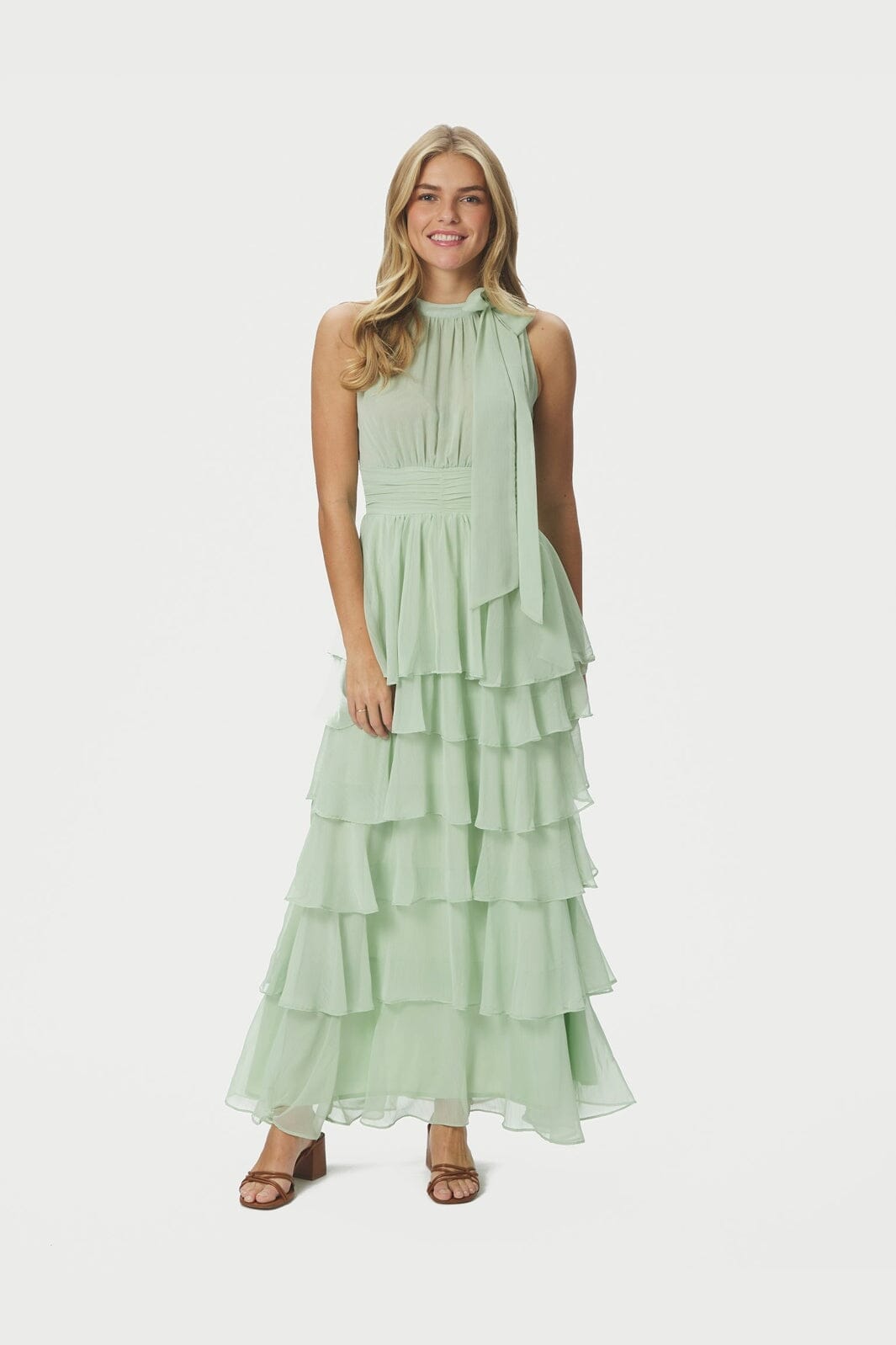 Neo Noir - Marli Solid Chiffon Dress 165640 - 154 - Light Green