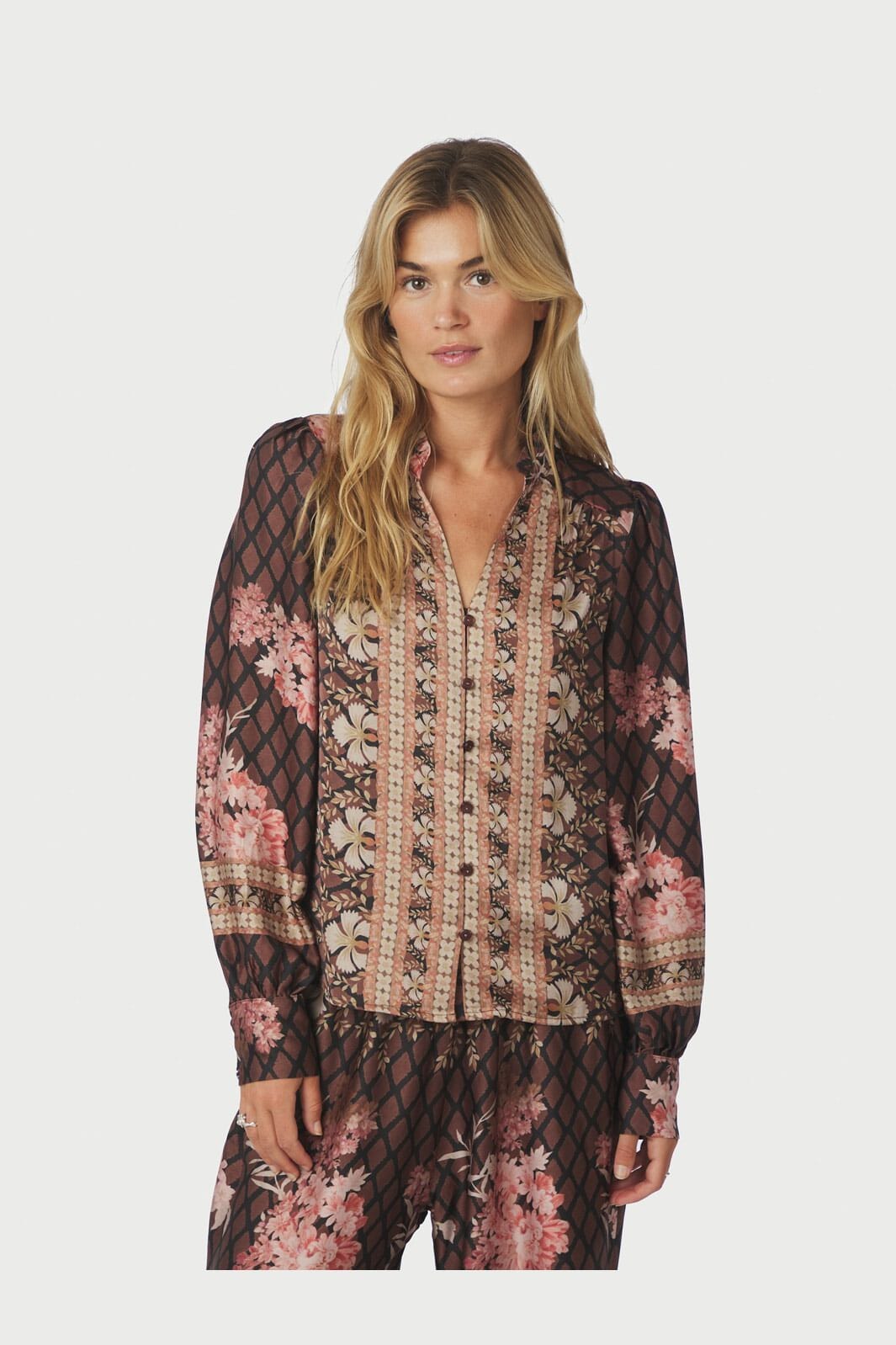 Neo Noir - Massima Botanical Border Blouse 167029 - 100 - Black