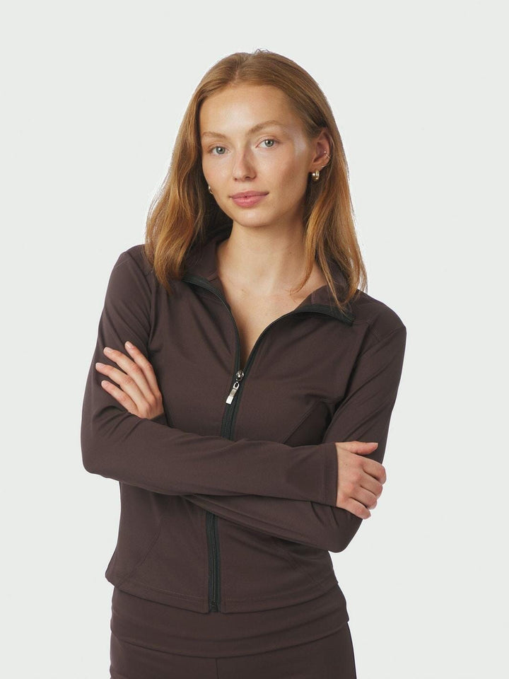 Neo Noir - Nolana Zip Blouse 167175 - 584 - Chocolate Brown Bluser 
