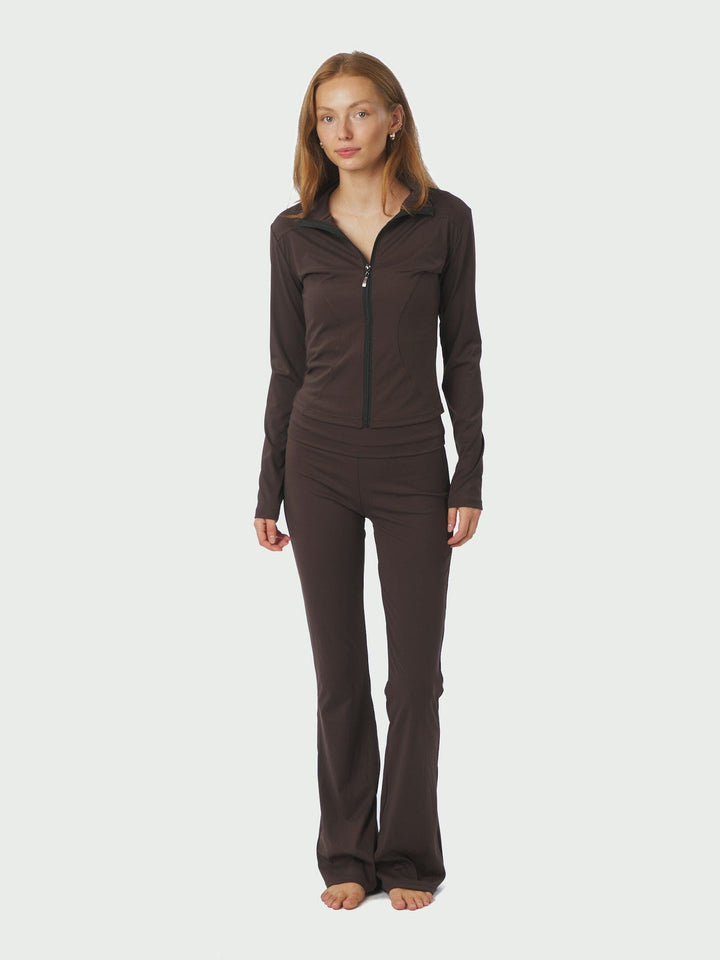 Neo Noir - Nolana Zip Blouse 167175 - 584 - Chocolate Brown Bluser 
