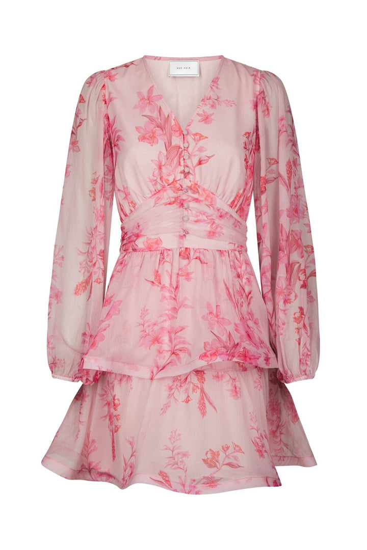 Neo Noir - Rivana Print Chiffon Dress 168848 - 170 - Pink