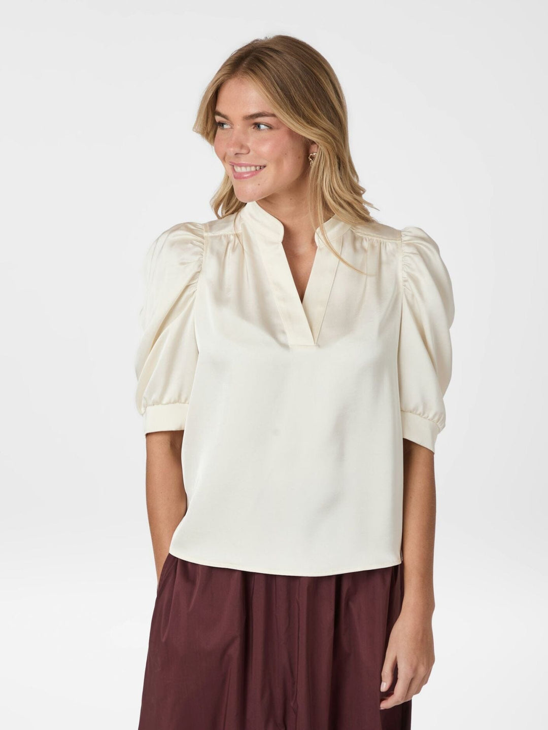 Neo Noir - Roella Heavy Sateen Blouse 162590 - 621 - Pearl Bluser 