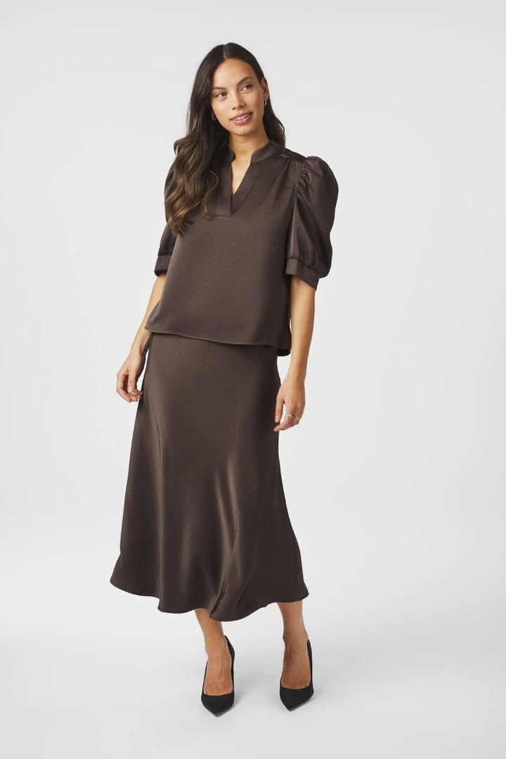 Neo Noir - Roella Heavy Sateen Blouse 162590 - 676 - Dark Brown