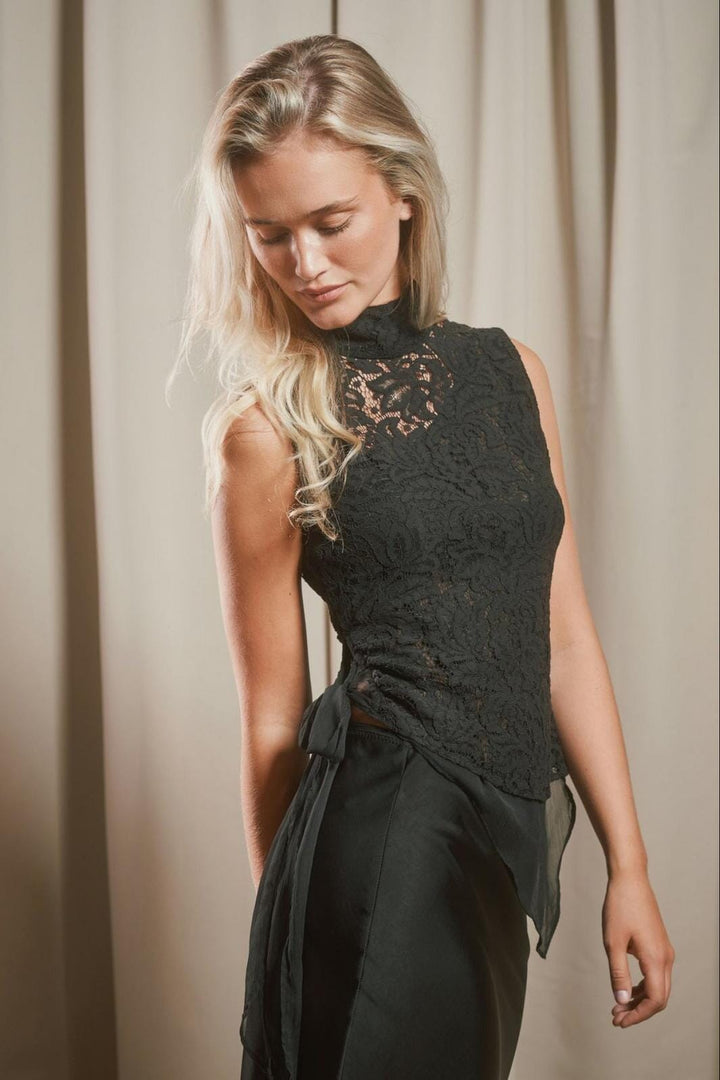 Neo Noir - Rosalina Lace Chiffon Top 171226 - 100 - Black Skjorter 