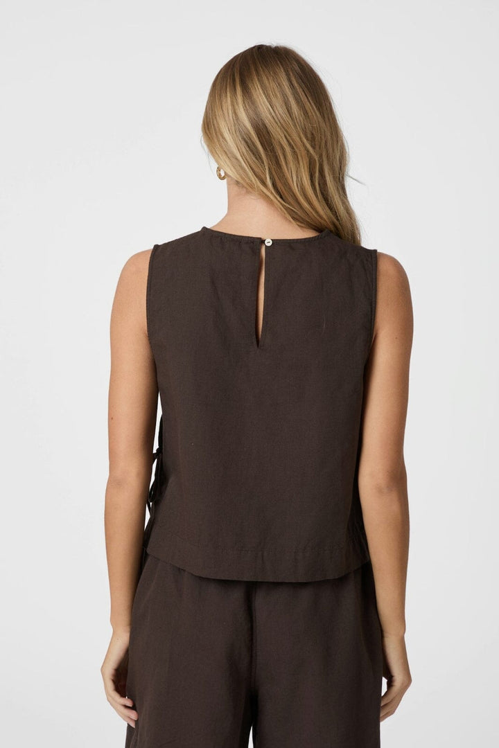 Neo Noir - Svetlana Linen Top 159947 - 676 - Dark Brown