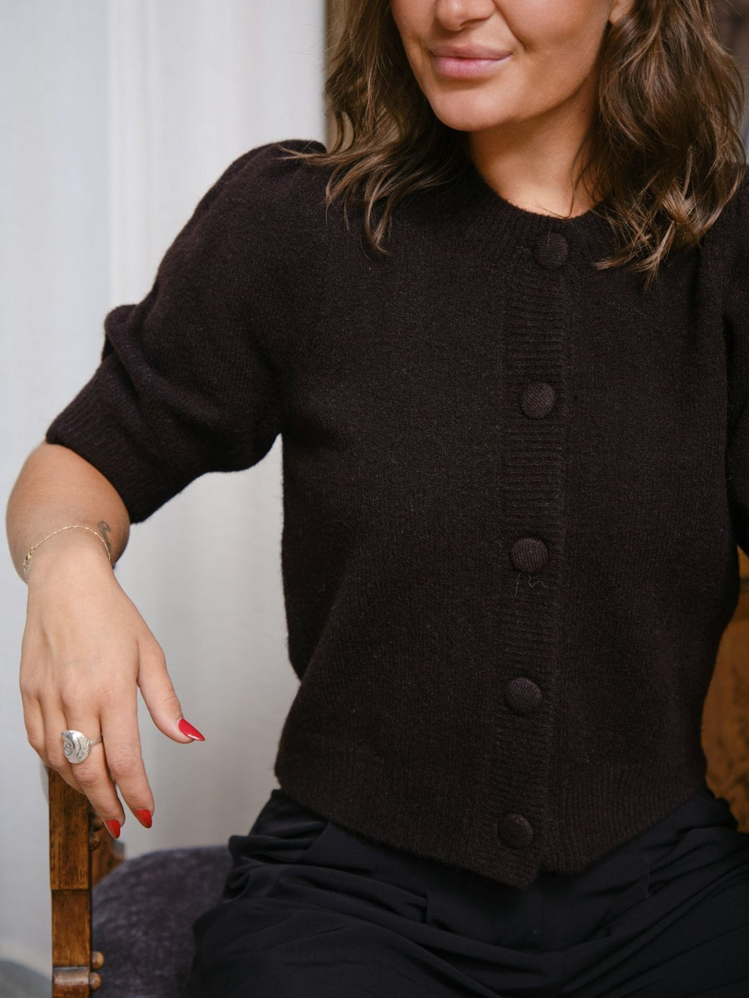 Neo Noir - Trudy Knit Cardigan 160760 - 676 - Dark Brown Cardigans 