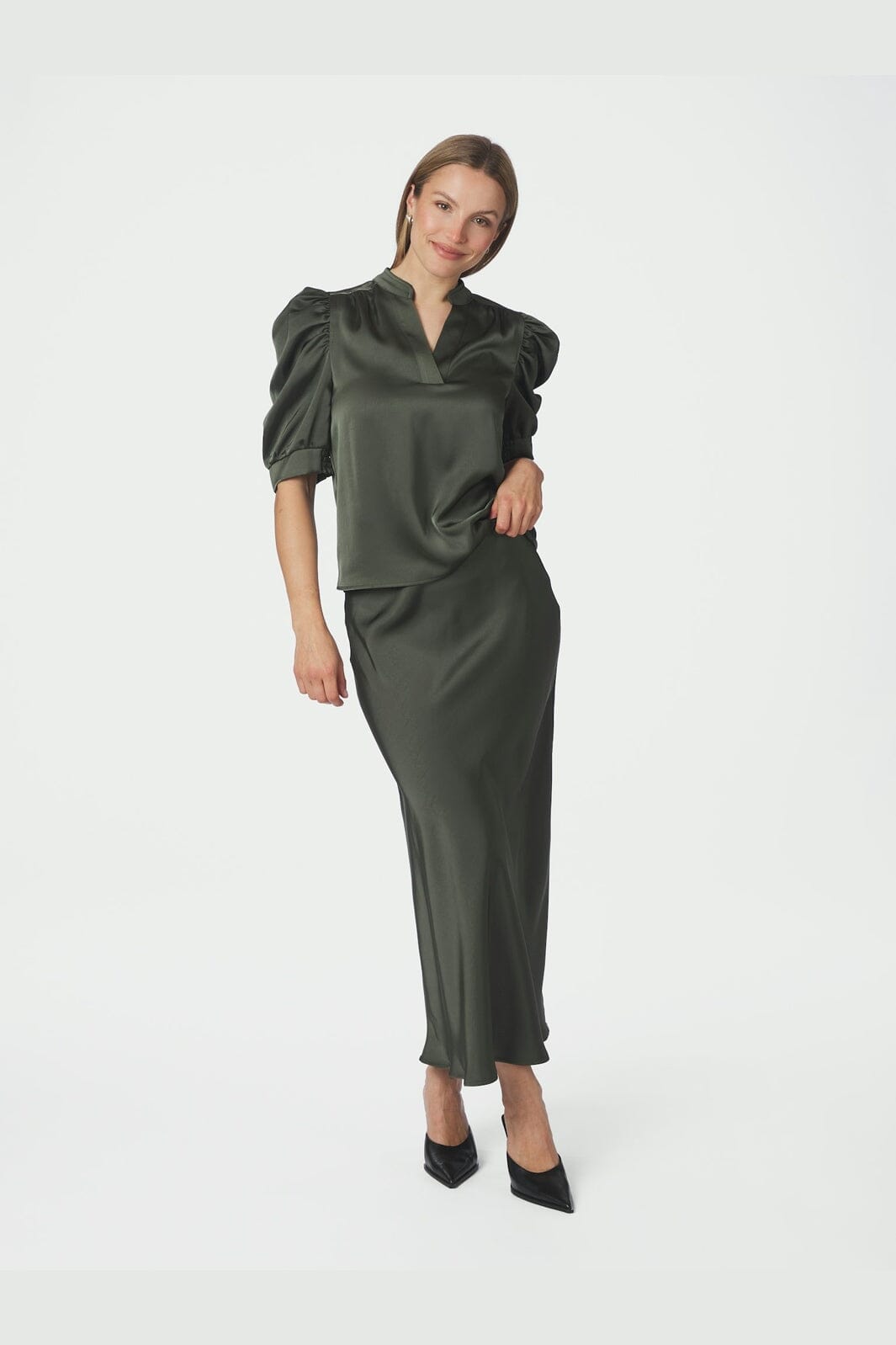 Neo Noir - Vicky Heavy Sateen Skirt 159588 - 591 - Deep Green