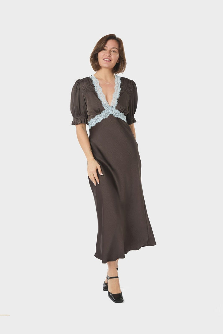Neo Noir - Vipe Lace Maxi Dress 167735 - 676 - Dark Brown
