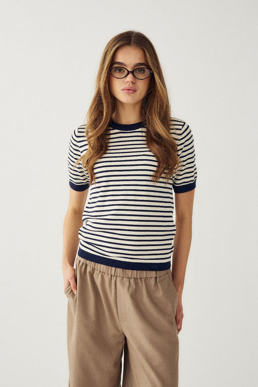 Noella - N-Muna Knit 16010001 - 1476 - Dannia Blue Stripe Strikbluser 