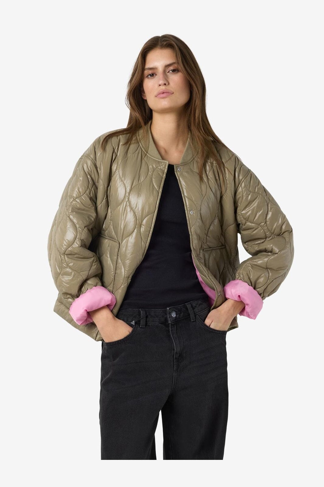 Noisy May - Nmallie Shiny Quilted Jacket - 4948461 Mermaid Begonia Pink