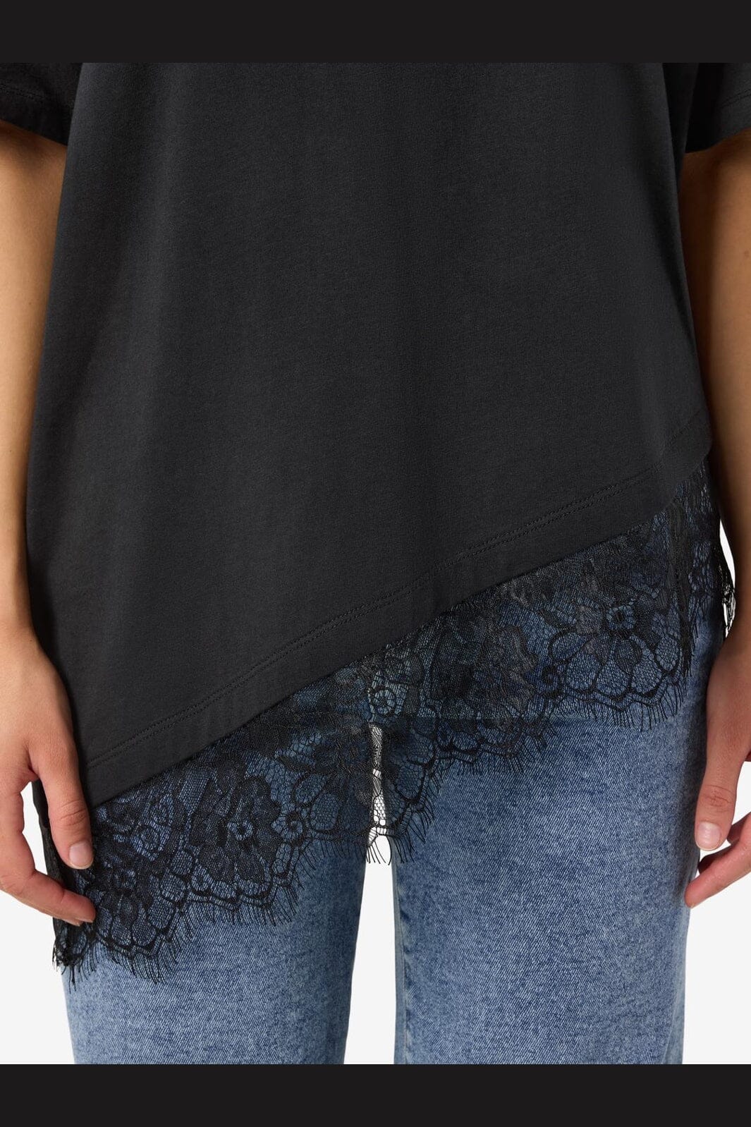 Noisy May - Nmeasy Lace Detail S/S T-Shirt - 5085999 Black Black Lace