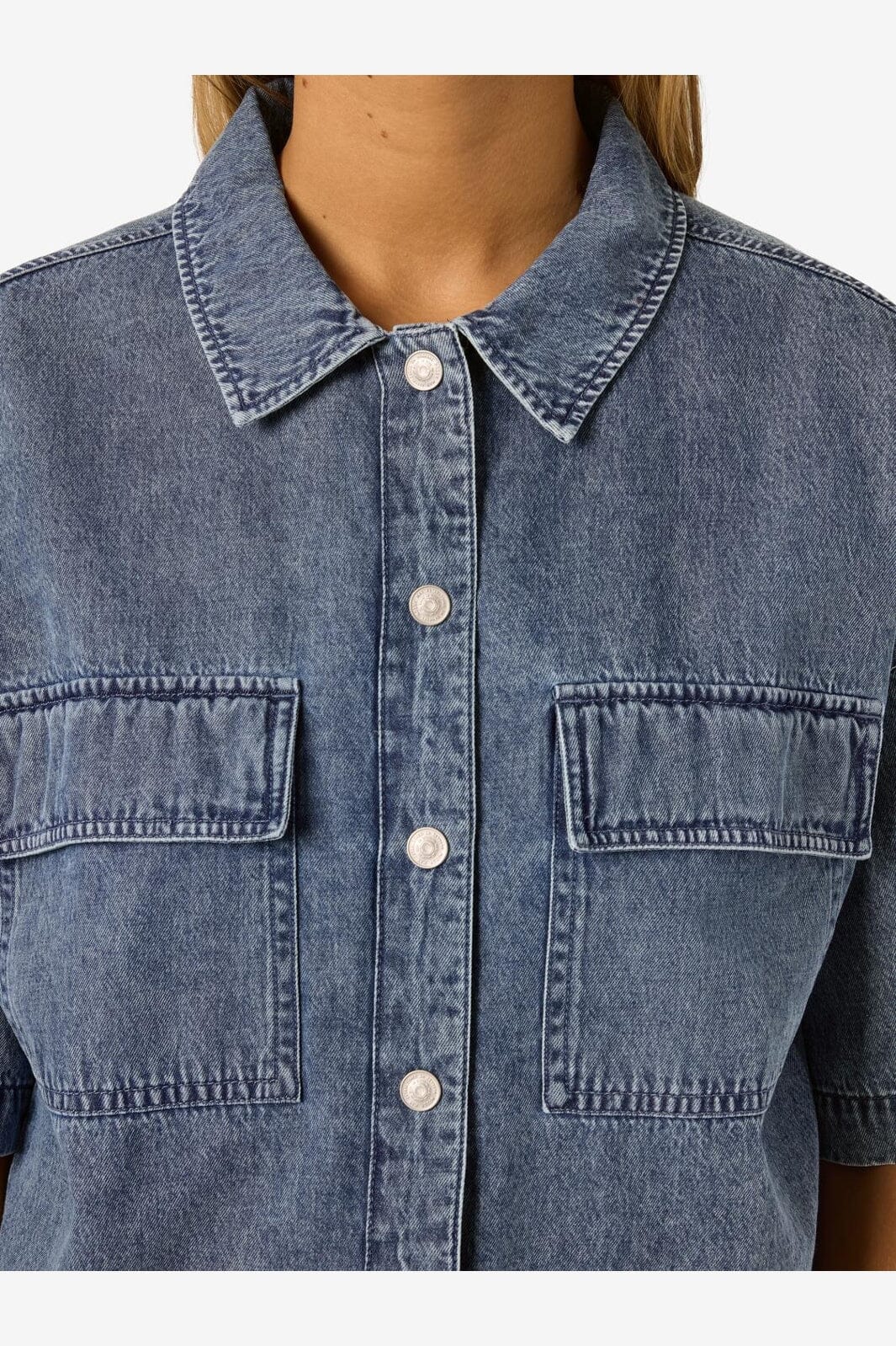 Noisy May - Nmenza S/S Reg Crop Shirt Mg004Mb - 4919938 Medium Blue Denim