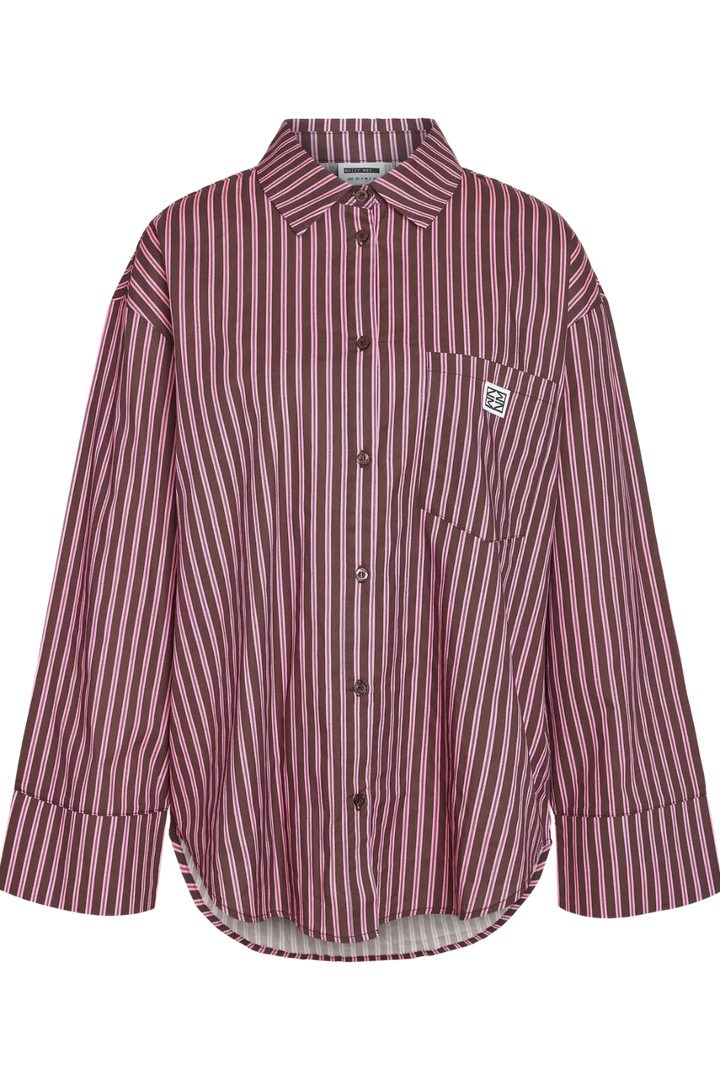 Noisy May - Nmfrida L/S Button Shirt Box - 5089197 Windsor Wine Begonia Pink/White Skjorter 