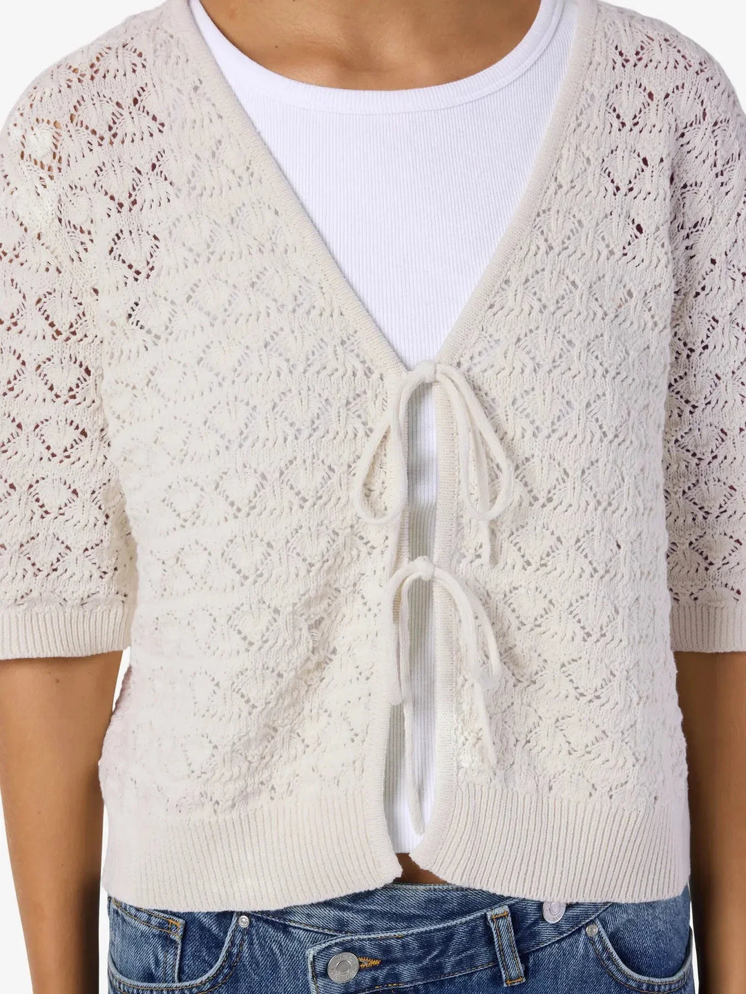 Noisy May - Nmlaika S/S Tie Knit Top Fwd - 4946488 Birch Cardigans 