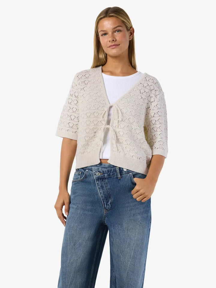 Noisy May - Nmlaika S/S Tie Knit Top Fwd - 4946488 Birch Cardigans 
