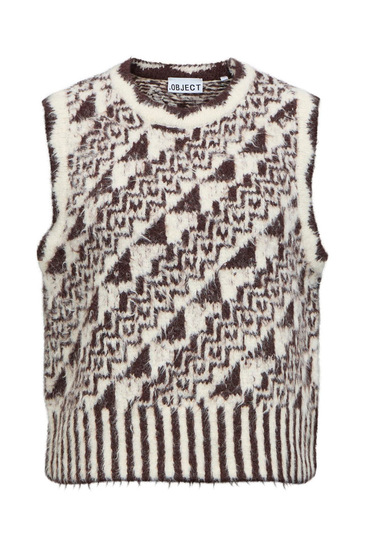 Object - Objranda S/L Re Knit Vest 148 - 5133008 Birch Chocolate Plum