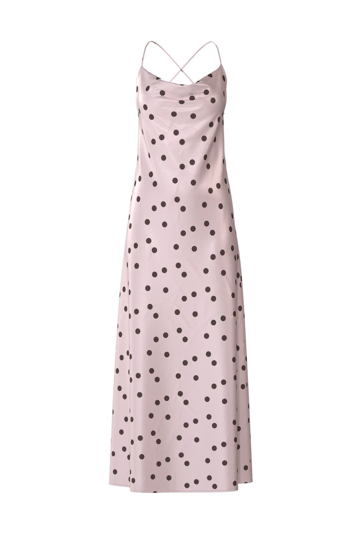 Object - Objsally Maxi Slip Dress - 5094705 Pale Lilac Seal Brown Dots