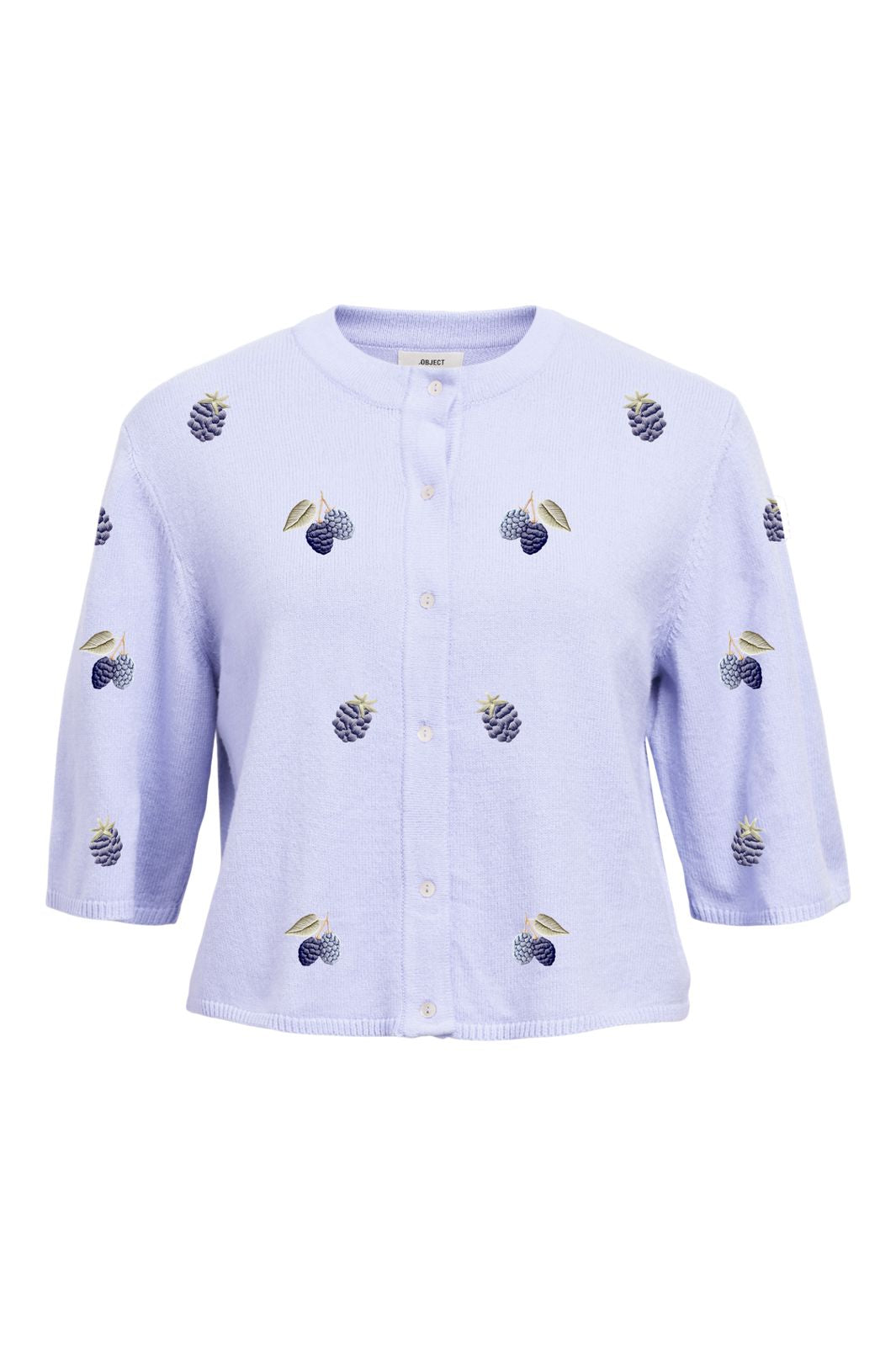Object - Objthess 3/4 Sleeve Cardigan - 5042782 Baby Lavender Blackberry Embroidery