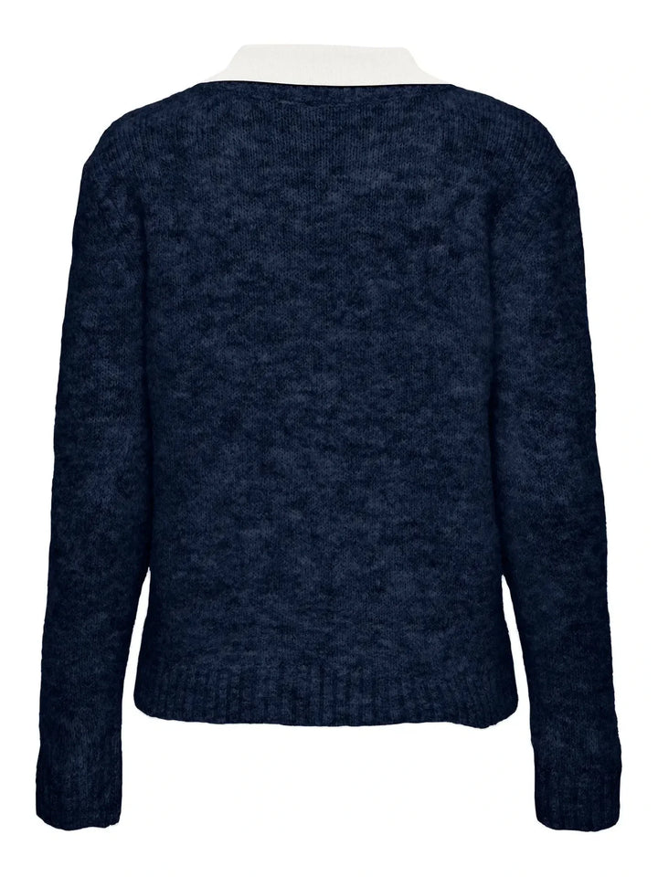 Only - Onlazu Ls Polo Neck Knt - 4959032 Navy Blazer Melange/Cloud Dancer Strikbluser 