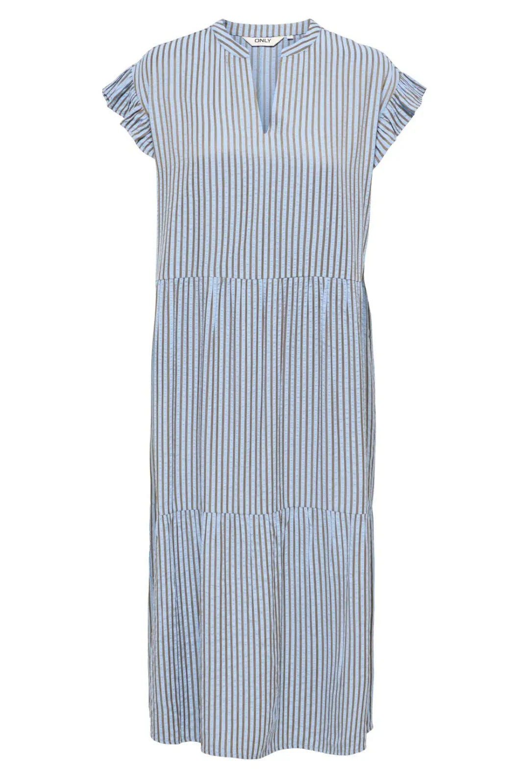 Only - Onlbari Sl Fril Vneck Midi Dress - 5029954 Soft Chambray W. Morel Kjoler 