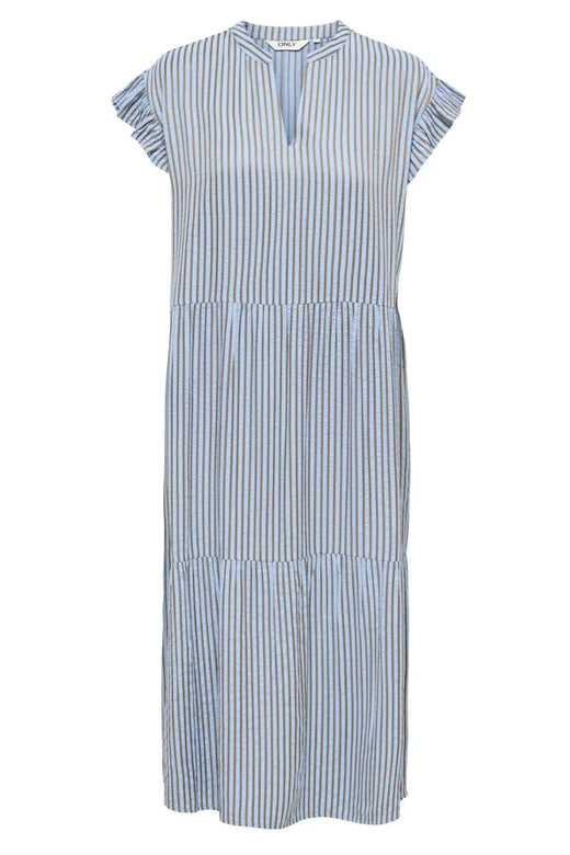 Only - Onlbari Sl Fril Vneck Midi Dress - 5029954 Soft Chambray W. Morel Kjoler 