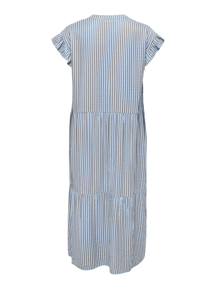 Only - Onlbari Sl Fril Vneck Midi Dress - 5029954 Soft Chambray W. Morel Kjoler 
