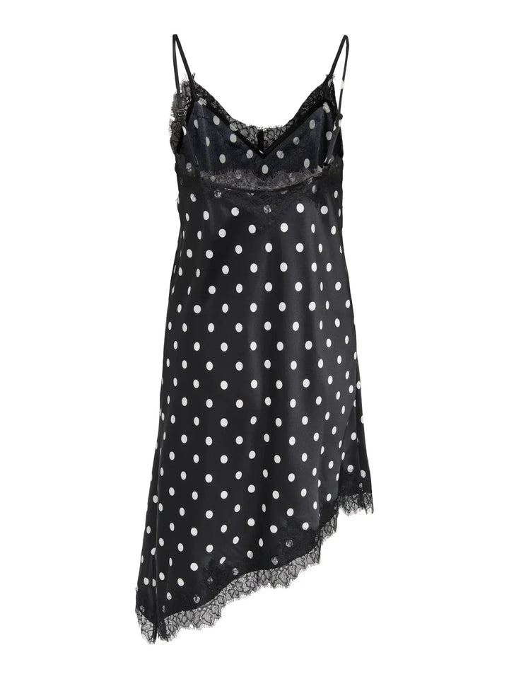 Only - Onlbella Strap Satin Lace Dress - 5126133 Black White Dot And Black Lace Kjoler 