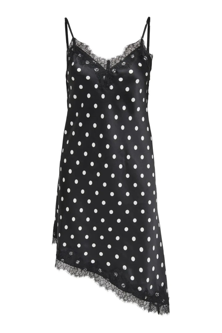 Only - Onlbella Strap Satin Lace Dress - 5126133 Black White Dot And Black Lace Kjoler 