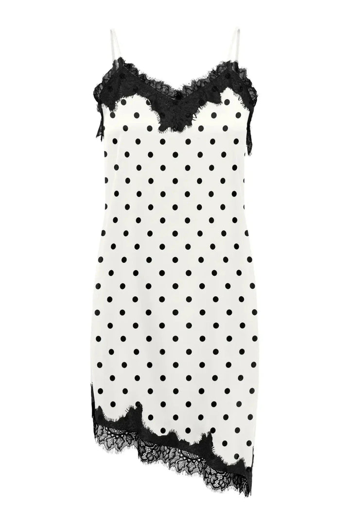 Only - Onlbella Strap Satin Lace Dress - 5126141 Cloud Dancer Black Dot And Black Lace Kjoler 
