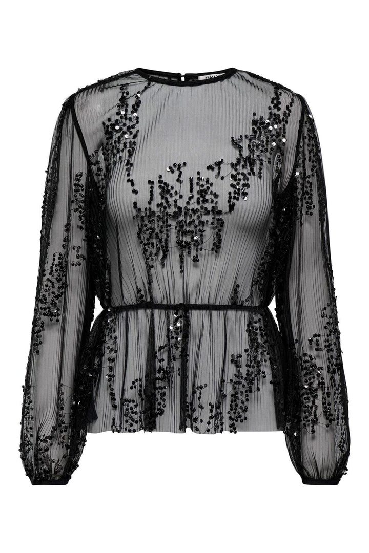 Only - Onlblair Plisse Sequins Ls Top - 5018946 Black