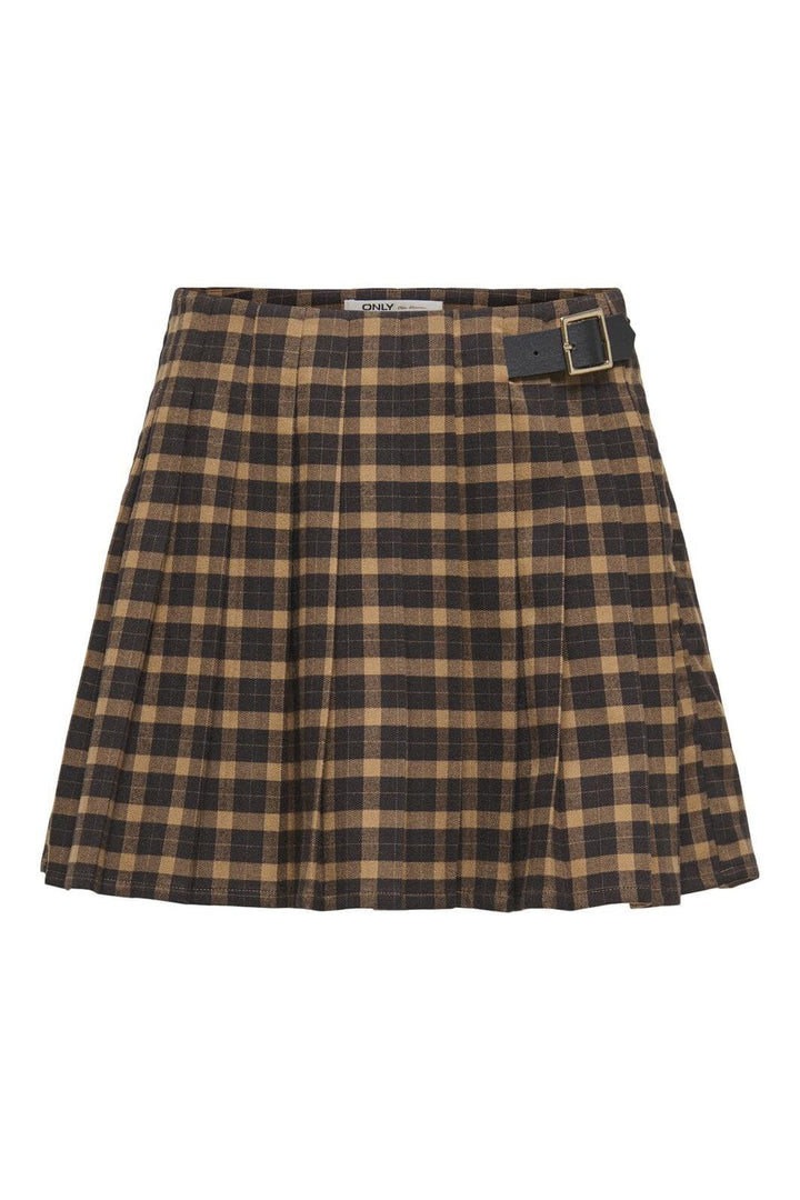 Only - Onlcat Life Plisse Check Skirt - 4859333 Chipmunk Black Coffee