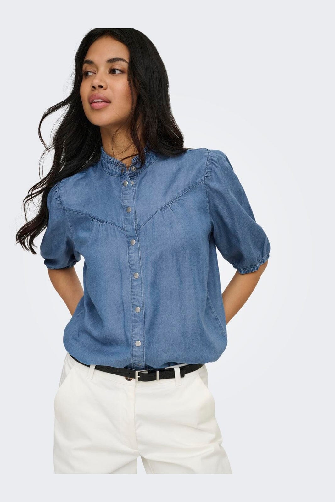 Only - Onlcharis Life 2/4 Frill Shirt Cc - 4910874 Medium Blue Denim