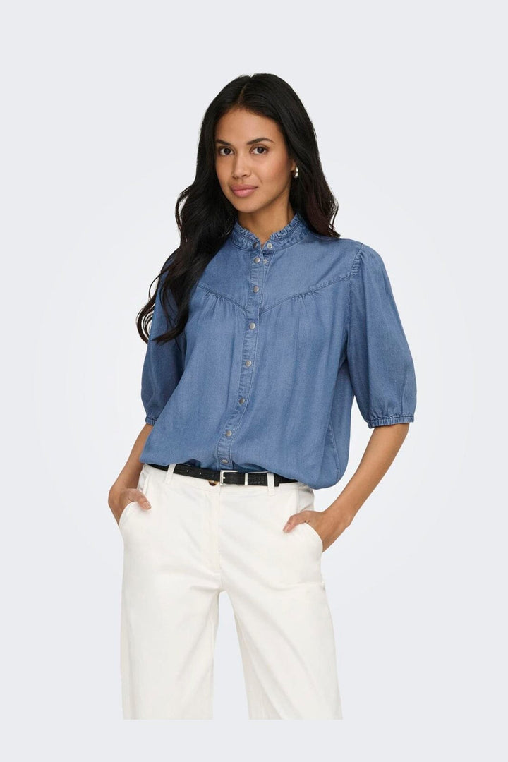 Only - Onlcharis Life 2/4 Frill Shirt Cc - 4910874 Medium Blue Denim