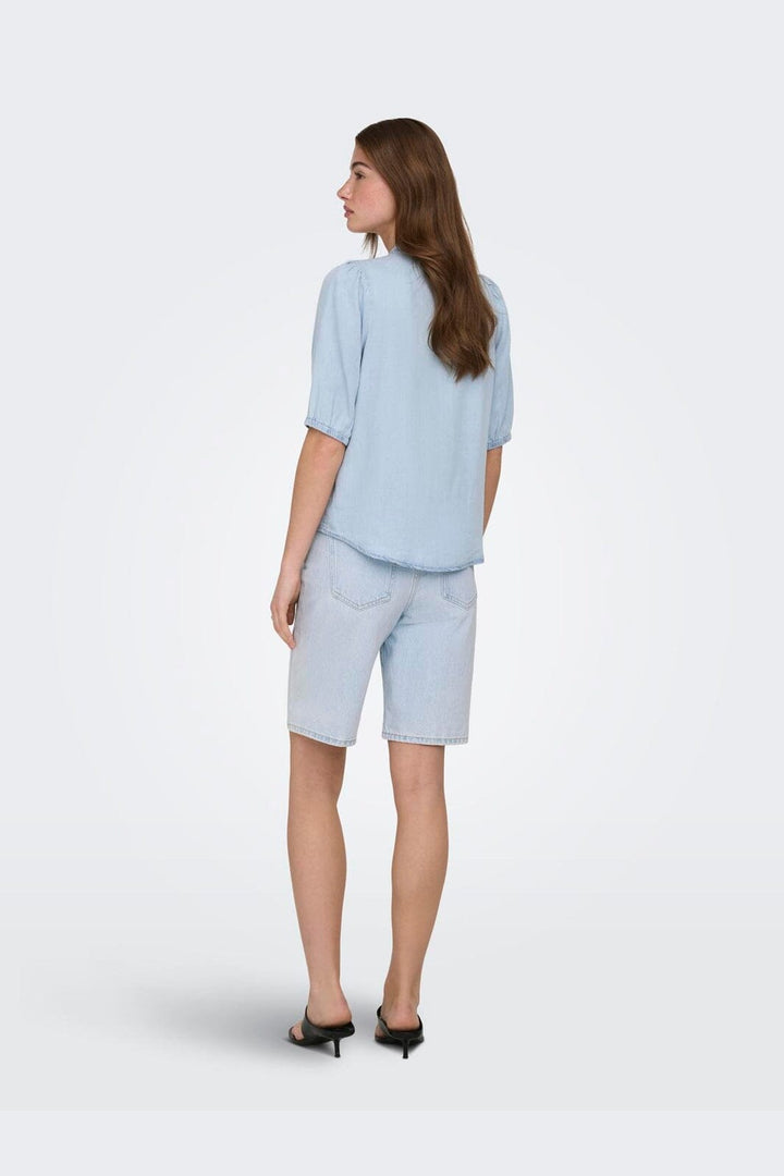 Only - Onlcharis Life 2/4 Frill Shirt Cc - 4977041 Light Blue Denim
