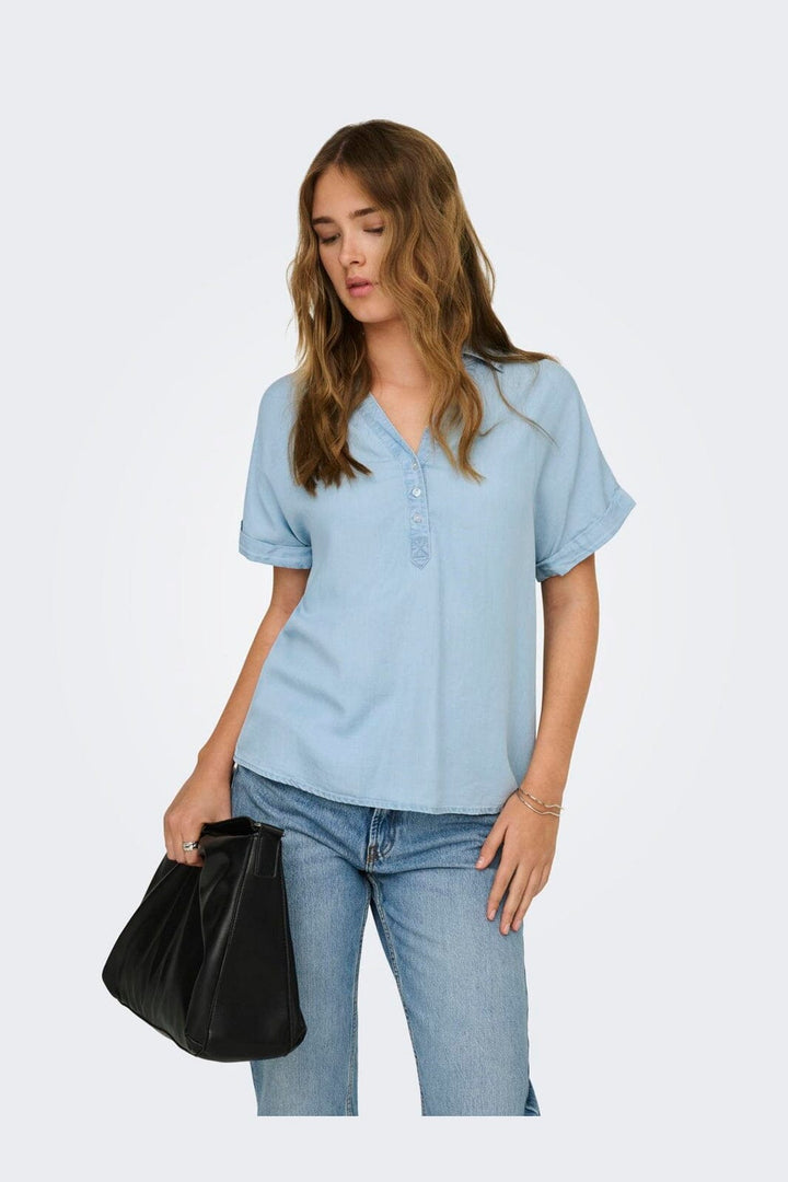 Only - Onlcharis Life Cap Sleeve Shirt Cc - 4910840 Light Blue Denim