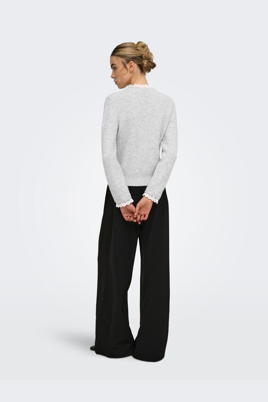 Only - Onlcher Ls Detail O-Neck Knt - 5062095 Light Grey Melange Cloud Dancer Lace