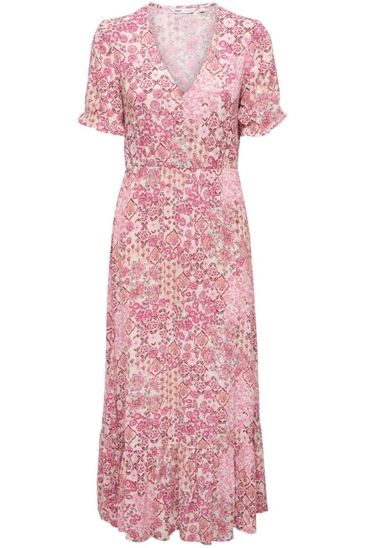 Only - Onlchianti S/S Long Dress - 5023447 Marshmallow Dusty Rose Graphic