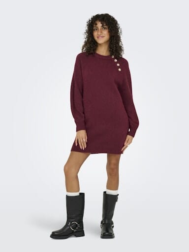 Only - Onlemma Life Ls Button Onec Dress Cc Knt - 4853471 Cabernet Melange/Gold Button Kjoler 