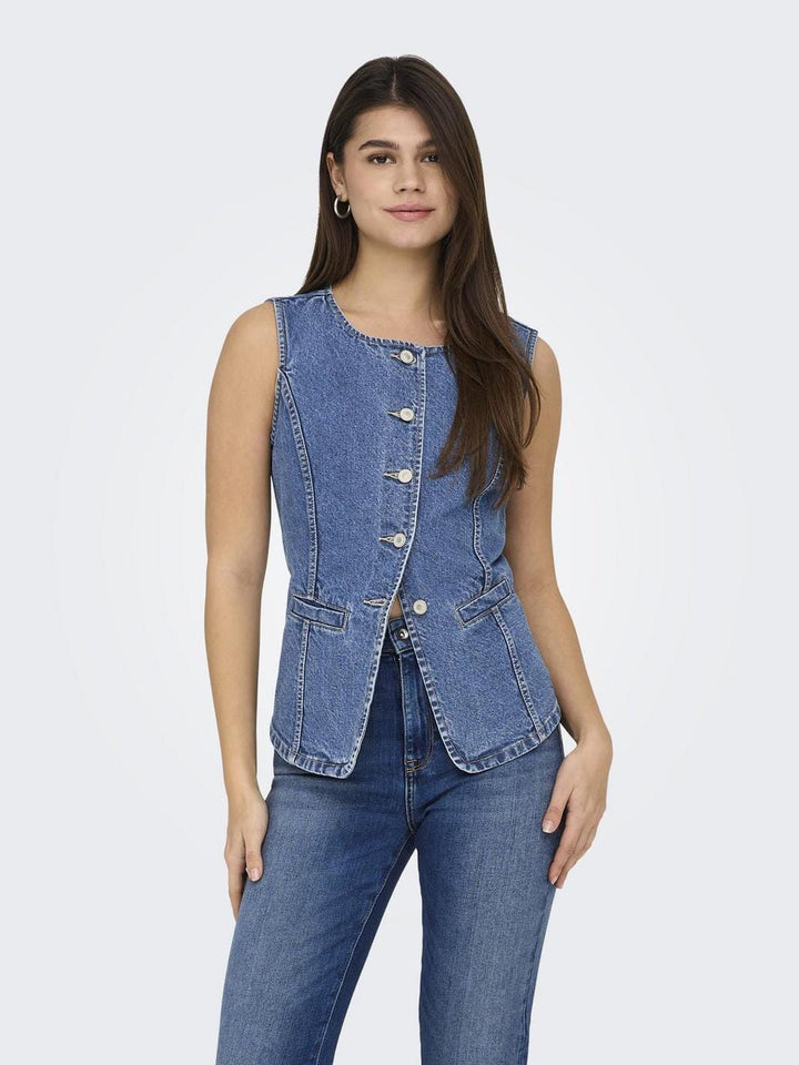 Only - Onlgiulina S/L Button Waistcoat Mae - 4821241 Medium Blue Denim