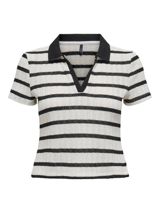 Only - Onlhalia S/S Collar Top Box - 4774256 Cloud Dancer Black