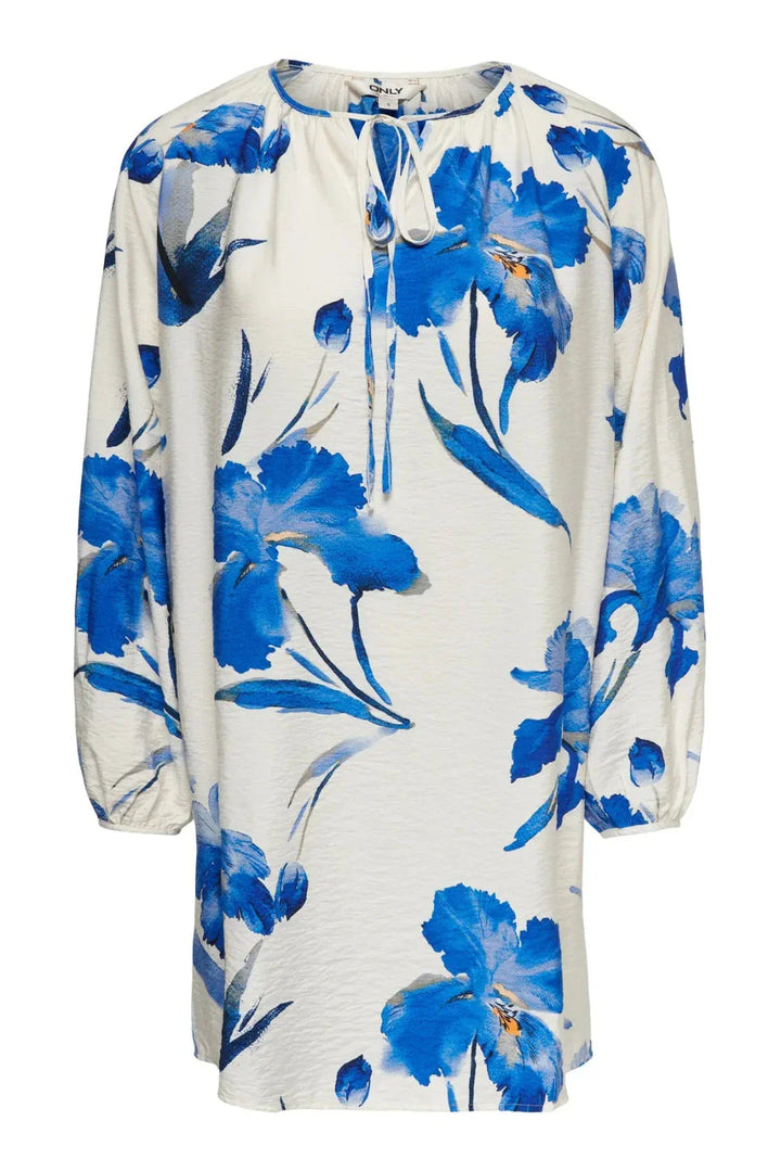 Only - Onlhyaci L/S String Short Dress - 4995378 Bright White Big Blue Kjoler 