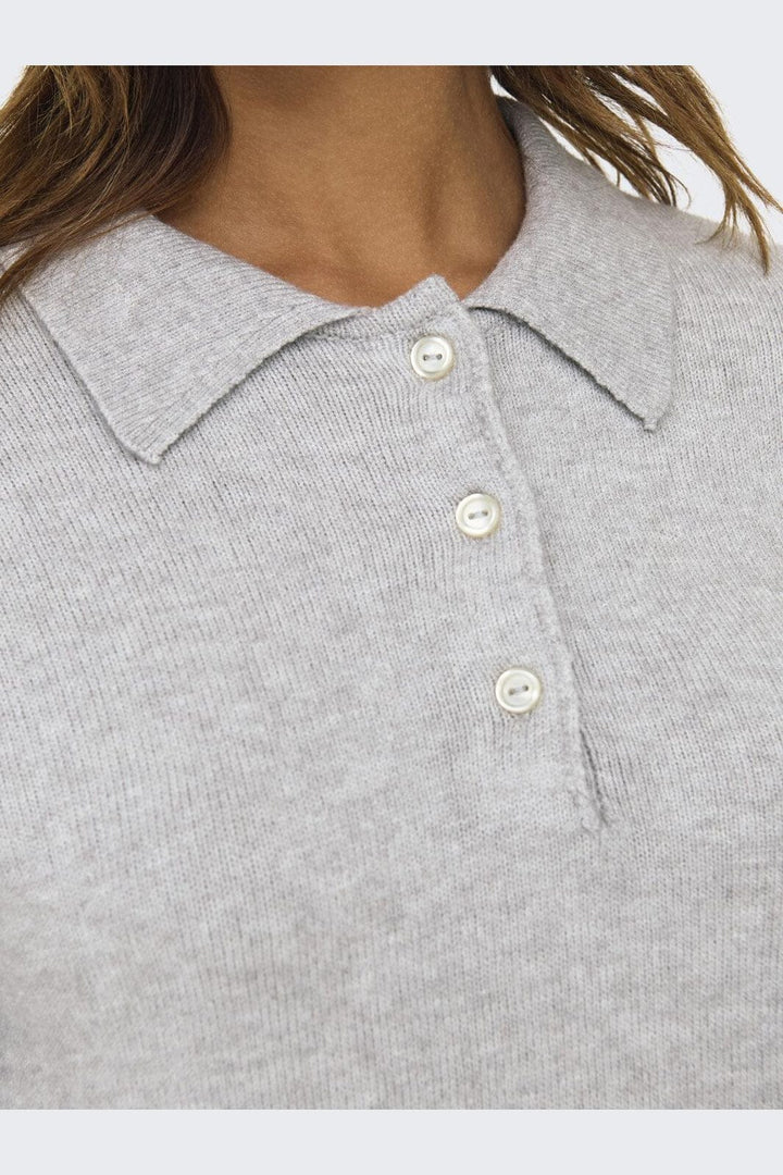 Only - Onllana Polo Ls Pullover Knt - 4845166 Light Grey Melange