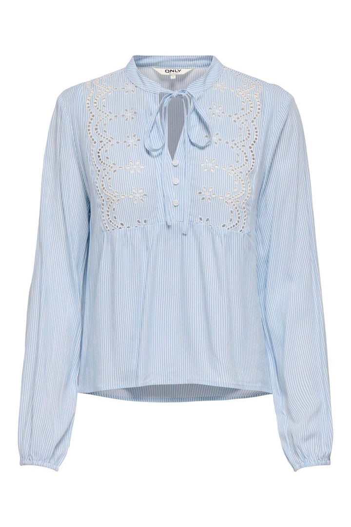 Only - Onllennyo Ls Embroid V-Neck Top - 4943002 Kentucky Blue Bright White